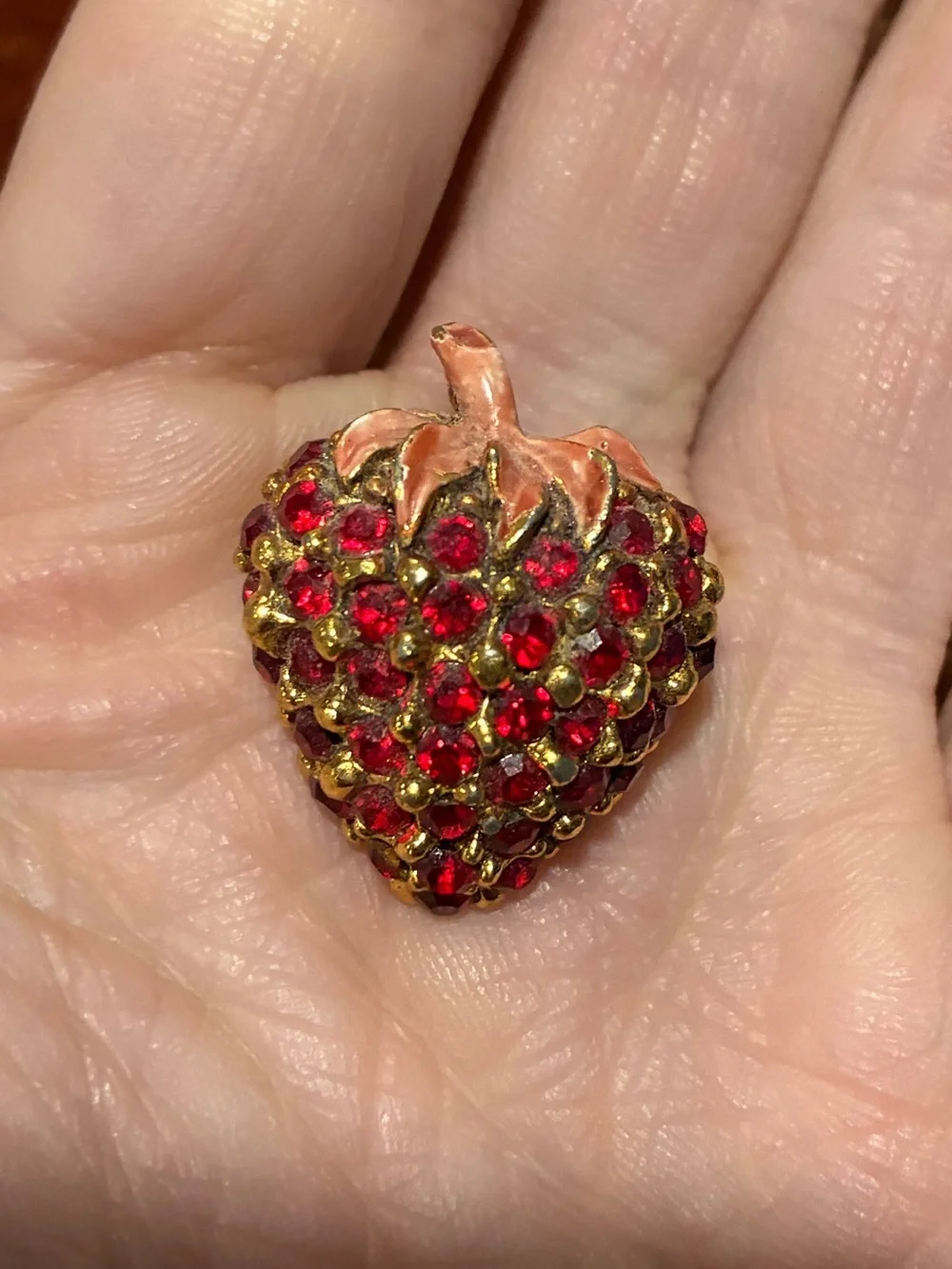 Vintage Rhinestone Strawberry Brooch